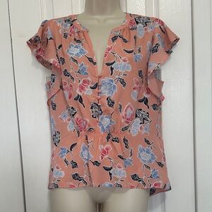 Joie Peach Floral Blouse with Ruffle Detail